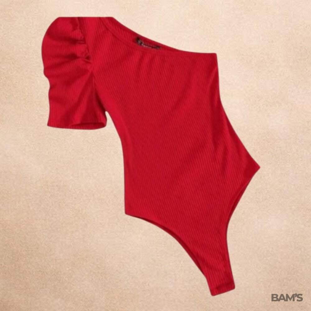 SHEIN Ribbed One-Shoulder‎ Red Bodysuit | Size S